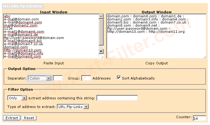 Extract the Domain from an Email Address, Get domain from email address. Separator: Colon.