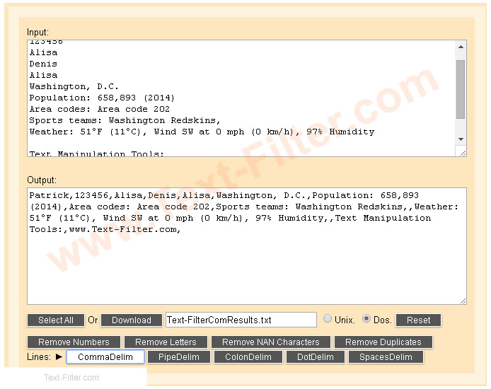 Delimiter Separating Tool - Comma [,] delimited.