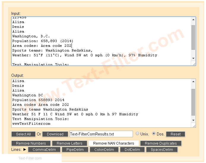 Online Tool, Remove / Delete Non Alphanumeric Characters From Text.