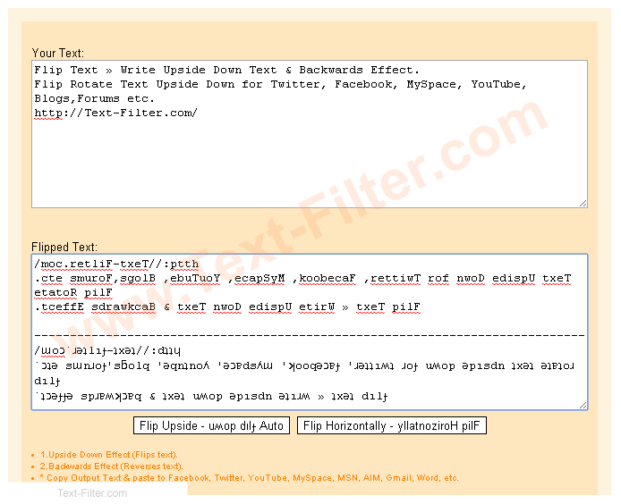 Flip ,Rotate ,Turn Text Upside Down & Backwards Effect,- Free Online Tool.